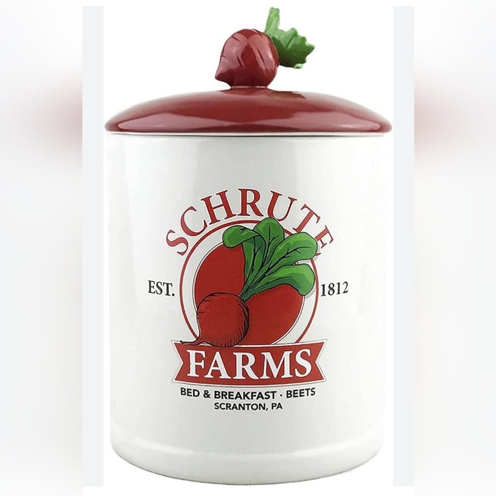 Schrute Farms White and Red Canister